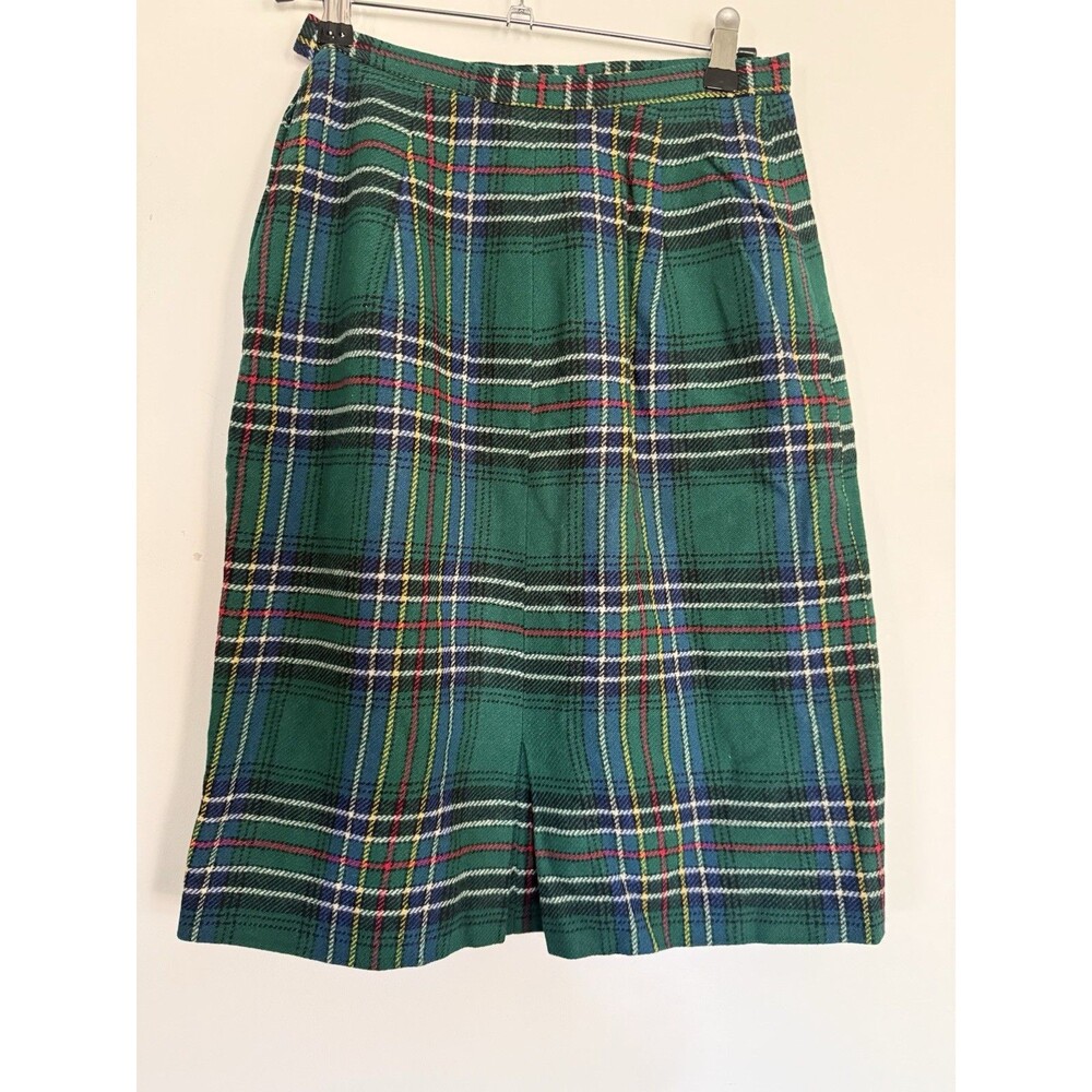Vintage Bobbie Brooks Sz XS Blue Green Plaid USA Wool Pencil Skirt Preppy